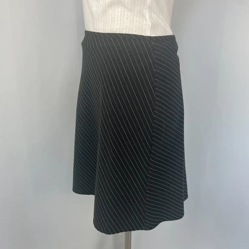 Y2K Mini Skirt Size 8 Black Pinstripe Low Rise A Line Office Siren Geek Chic Vtg